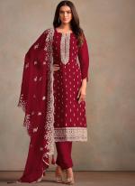 Organza Maroon Festival Wear Sequins Work Straight Suit